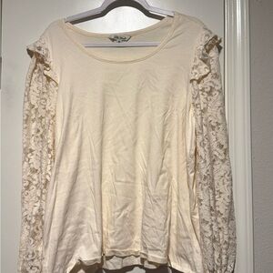 The Pioneer Woman Cream Lace Long Sleeve Scoop Neck Top